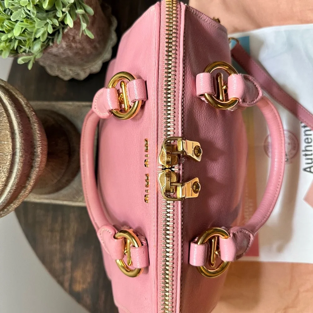 Miu Miu Rose Leather Satchel with Gold Accents - Picture 6 of 15